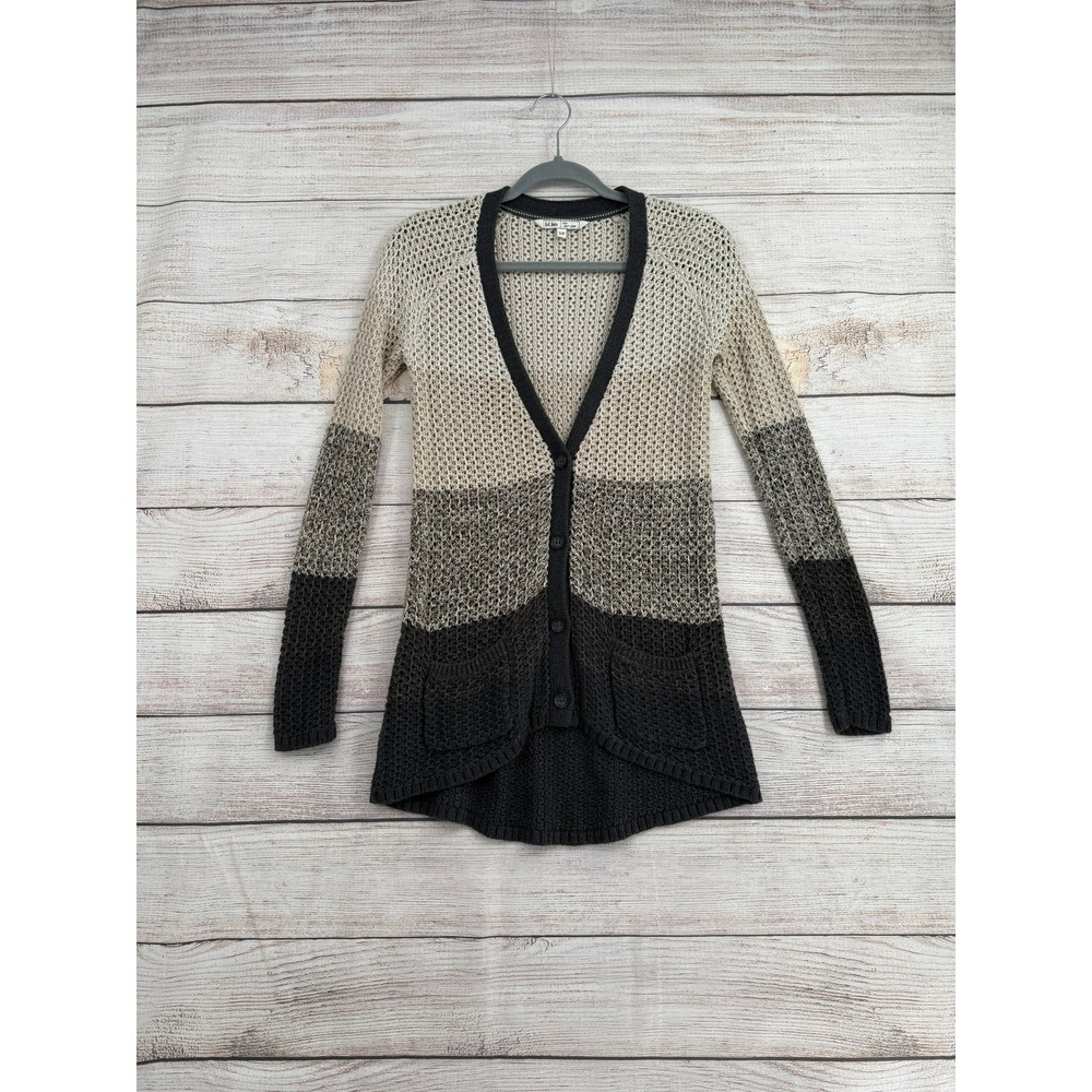 Fat Face Cardigan Sweater Women 10 Grey Ombre Open Knit High Low Button Front